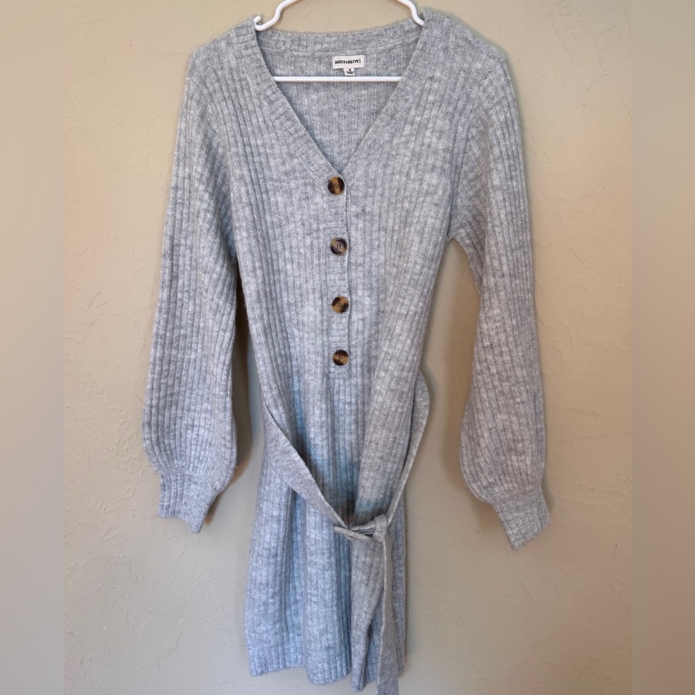 Gray Ribbed Knit Sweater Dress EUC